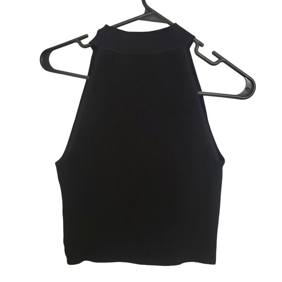 Babaton Aritzia Sculpt Knit Mockneck Halter Top Sz Small Black Ribbed Minimalist - Picture 6 of 16